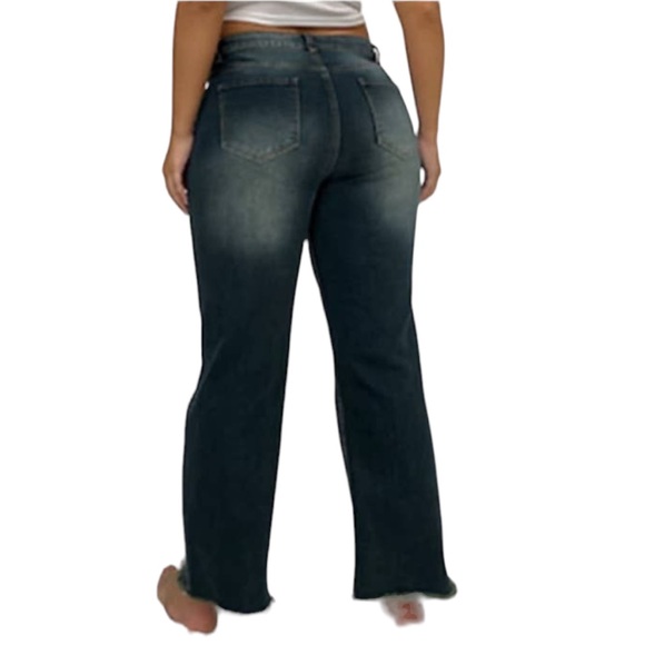 Flamingals  NWT Women’s Wide Straight Leg Destressed Dark Wash Size 2XL - Picture 2 of 11